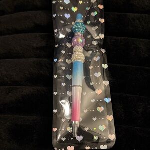 Elegant Gradient Beaded Pen - Blue, Pink, and White